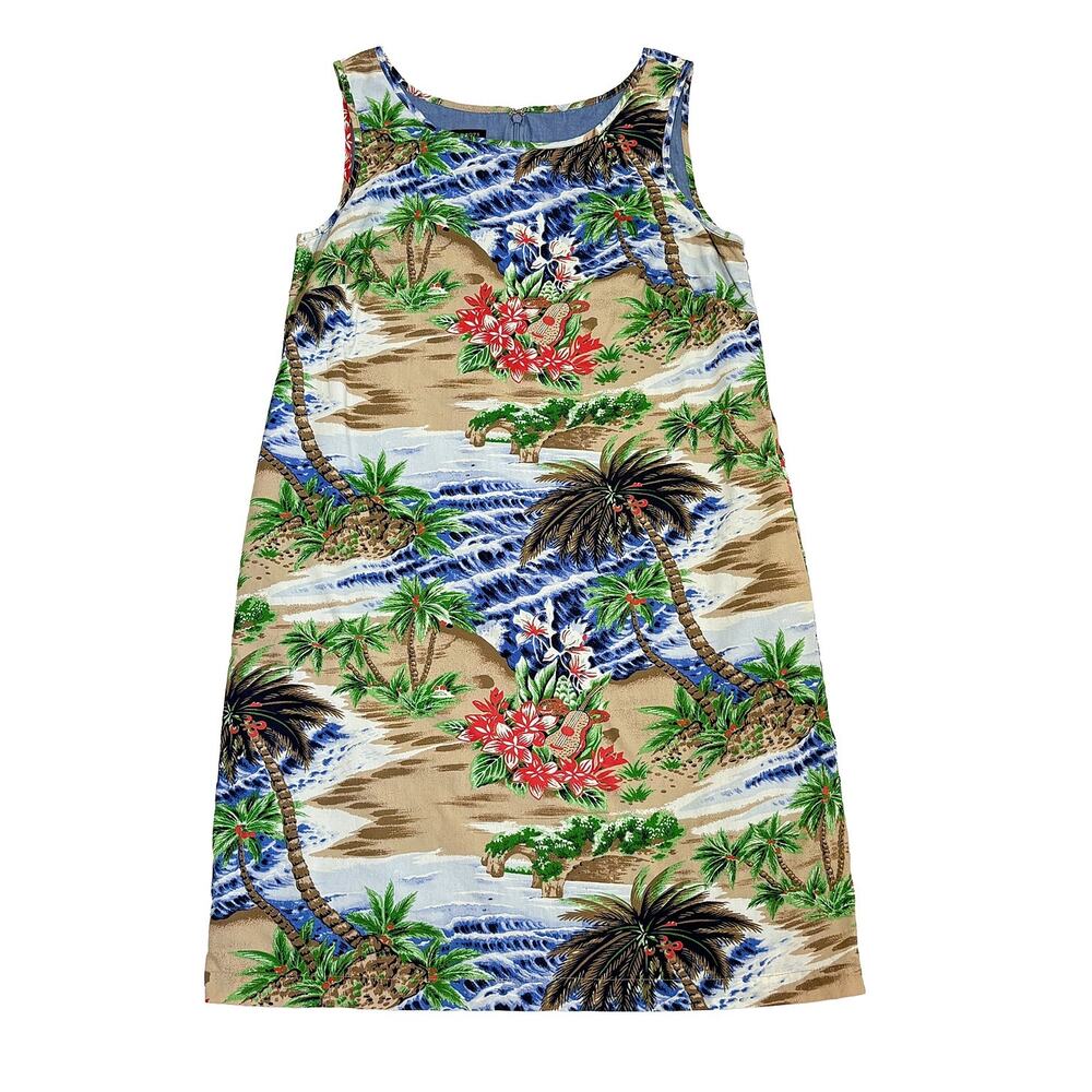Talbots Hawaiian Print Shift Dress Womens 10 Tropical Resort Beach Vacation